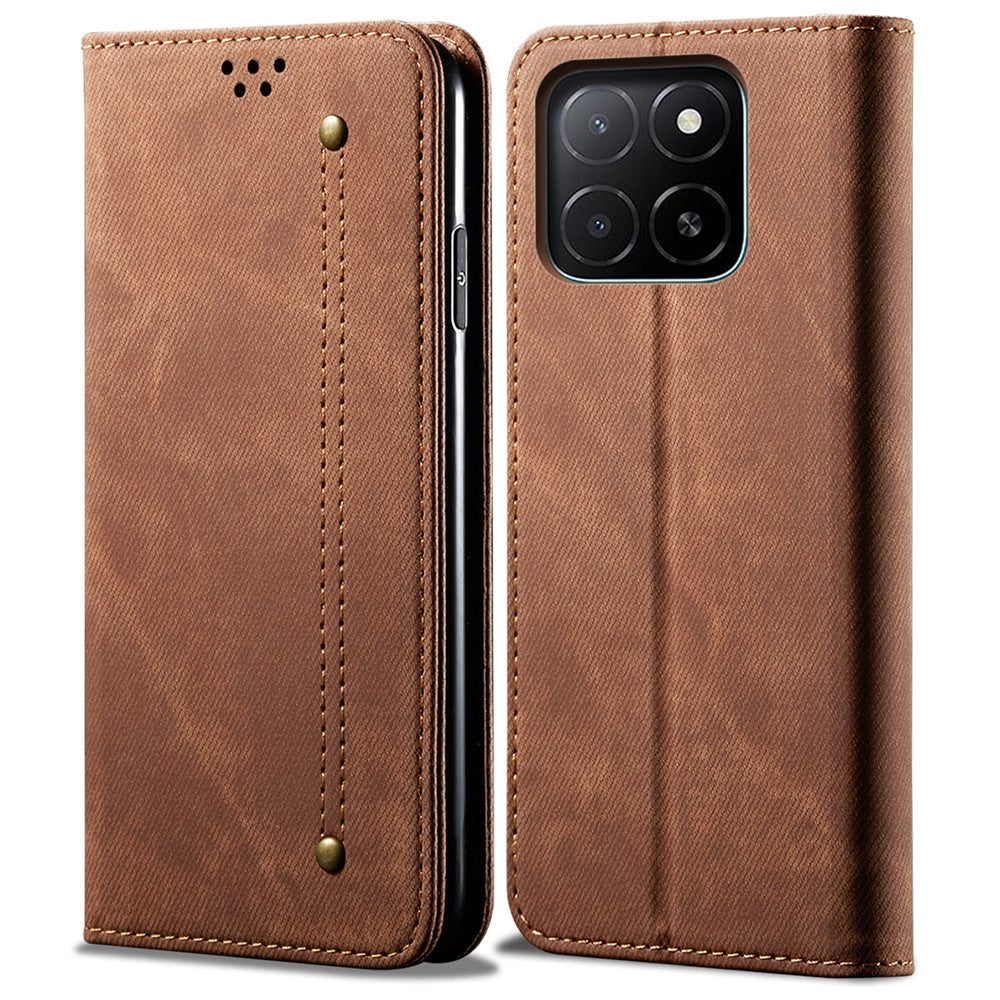 For Honor X8c 4G Case Jeans Cloth Texture Anti-Scratch Leather Stand Phone Cover