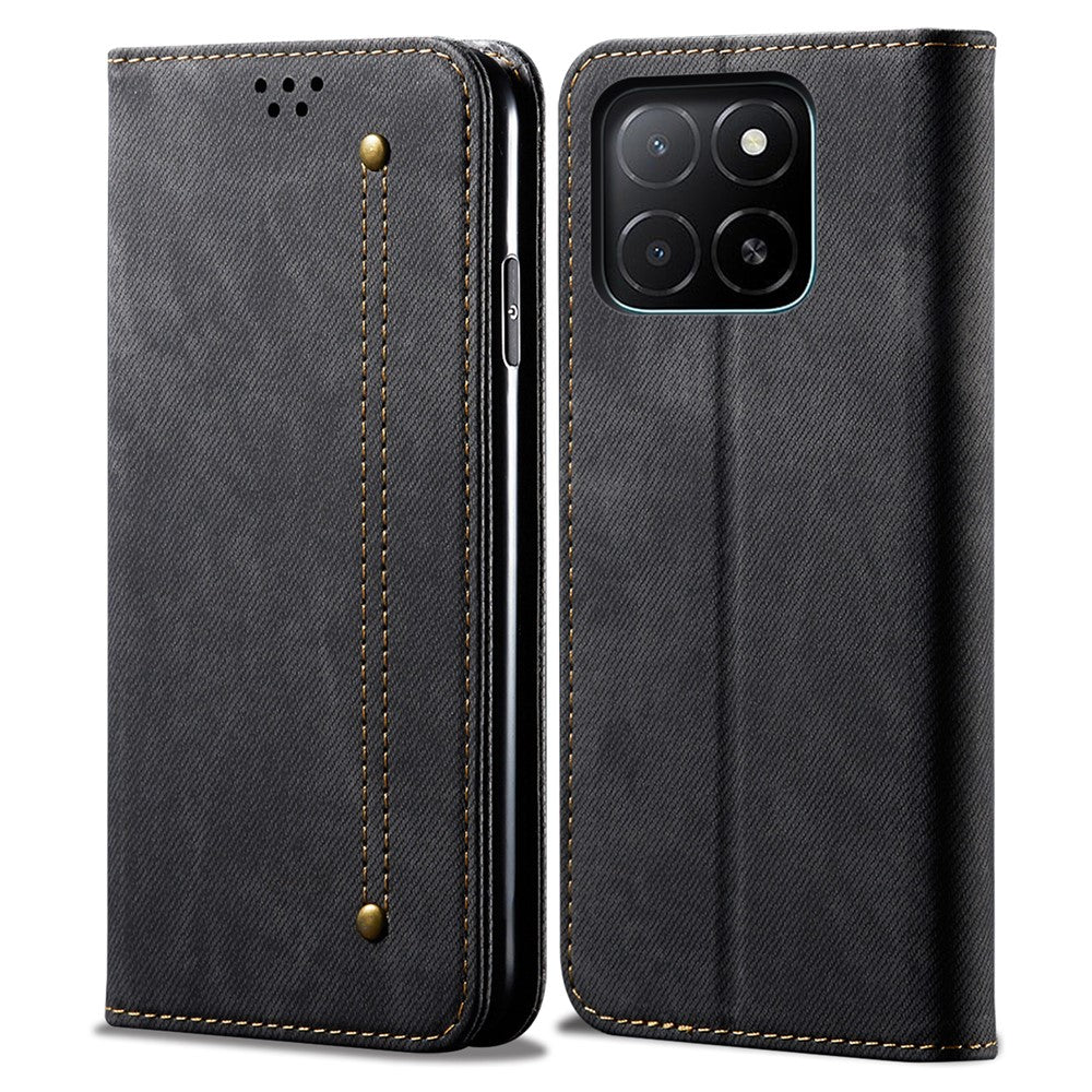 For Honor X8c 4G Case Jeans Cloth Texture Anti-Scratch Leather Stand Phone Cover