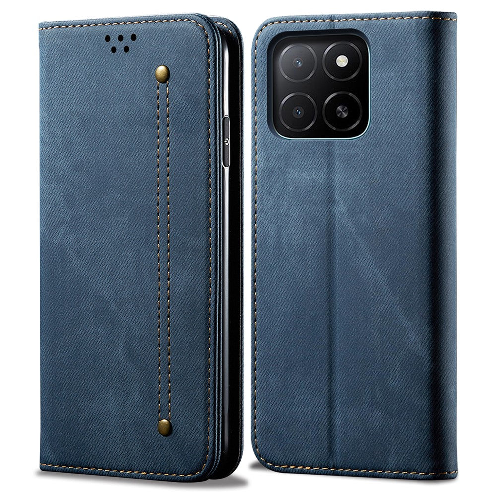 For Honor X8c 4G Case Jeans Cloth Texture Anti-Scratch Leather Stand Phone Cover