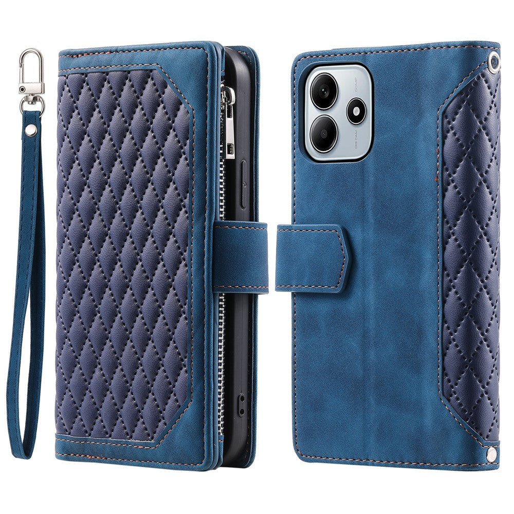 Style 005 For Xiaomi Redmi Note 14 4G (164.84mm) Wallet Case Rhombus Stitching Line PU Leather Phone Cover