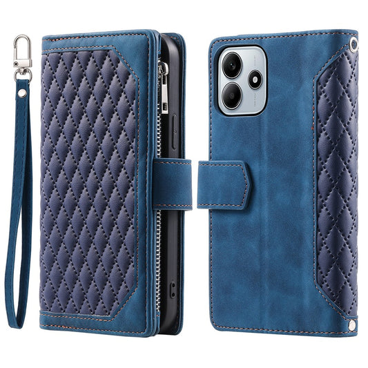 Xiaomi Redmi Note 14 4G (164.84mm) Handyhülle – Style 005 Brieftaschenetui Rautensteppung Line PU-Leder
