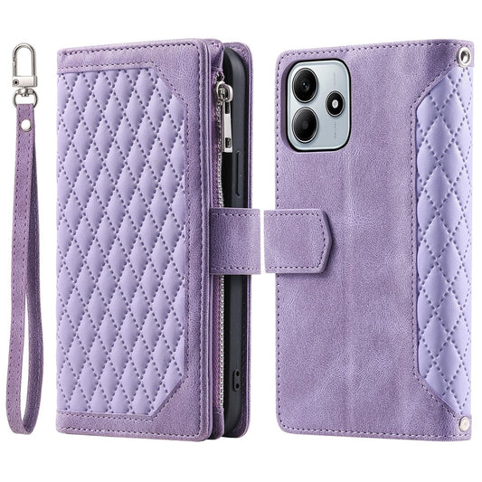 Xiaomi Redmi Note 14 4G (164.84mm) Handyhülle – Style 005 Brieftaschenetui Rautensteppung Line PU-Leder