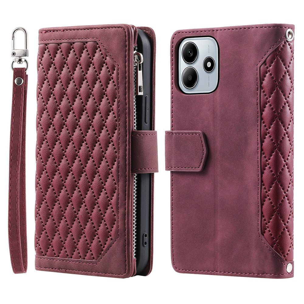 Style 005 For Xiaomi Redmi Note 14 4G (164.84mm) Wallet Case Rhombus Stitching Line PU Leather Phone Cover