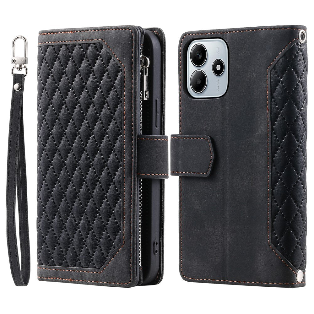 Style 005 For Xiaomi Redmi Note 14 4G (164.84mm) Wallet Case Rhombus Stitching Line PU Leather Phone Cover