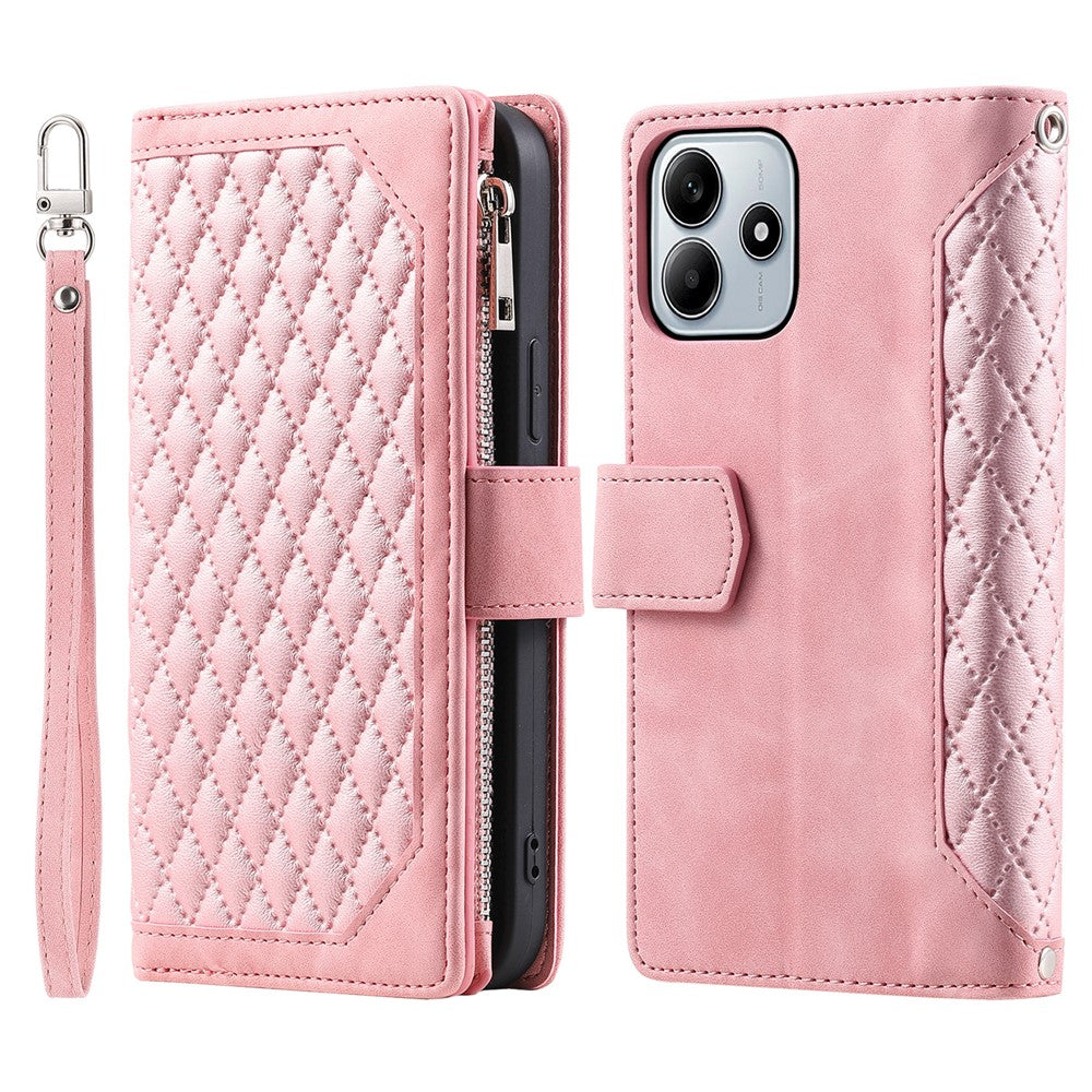Style 005 For Xiaomi Redmi Note 14 4G (164.84mm) Wallet Case Rhombus Stitching Line PU Leather Phone Cover