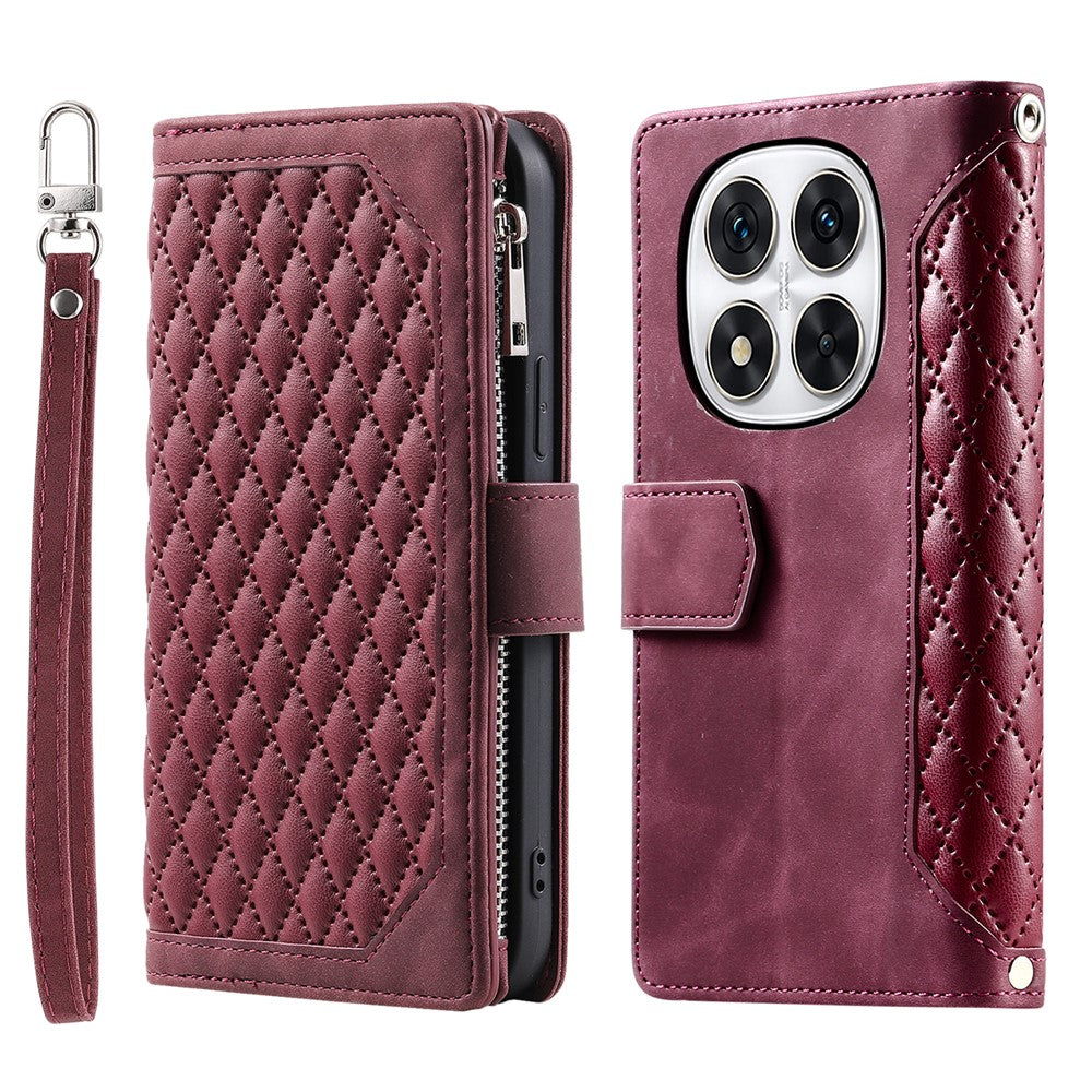 Style 005 For Xiaomi Redmi Note 14 Pro 4G Wallet Case Rhombus Stitching Line PU Leather Phone Cover