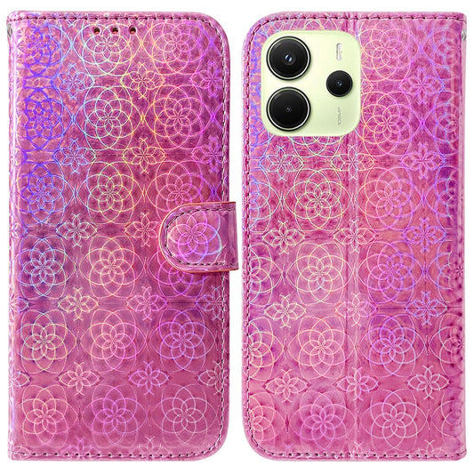 Xiaomi Redmi Note 14 4G (163.25mm) Handyhülle – Standfunktion- schillernde Blumen-Leder