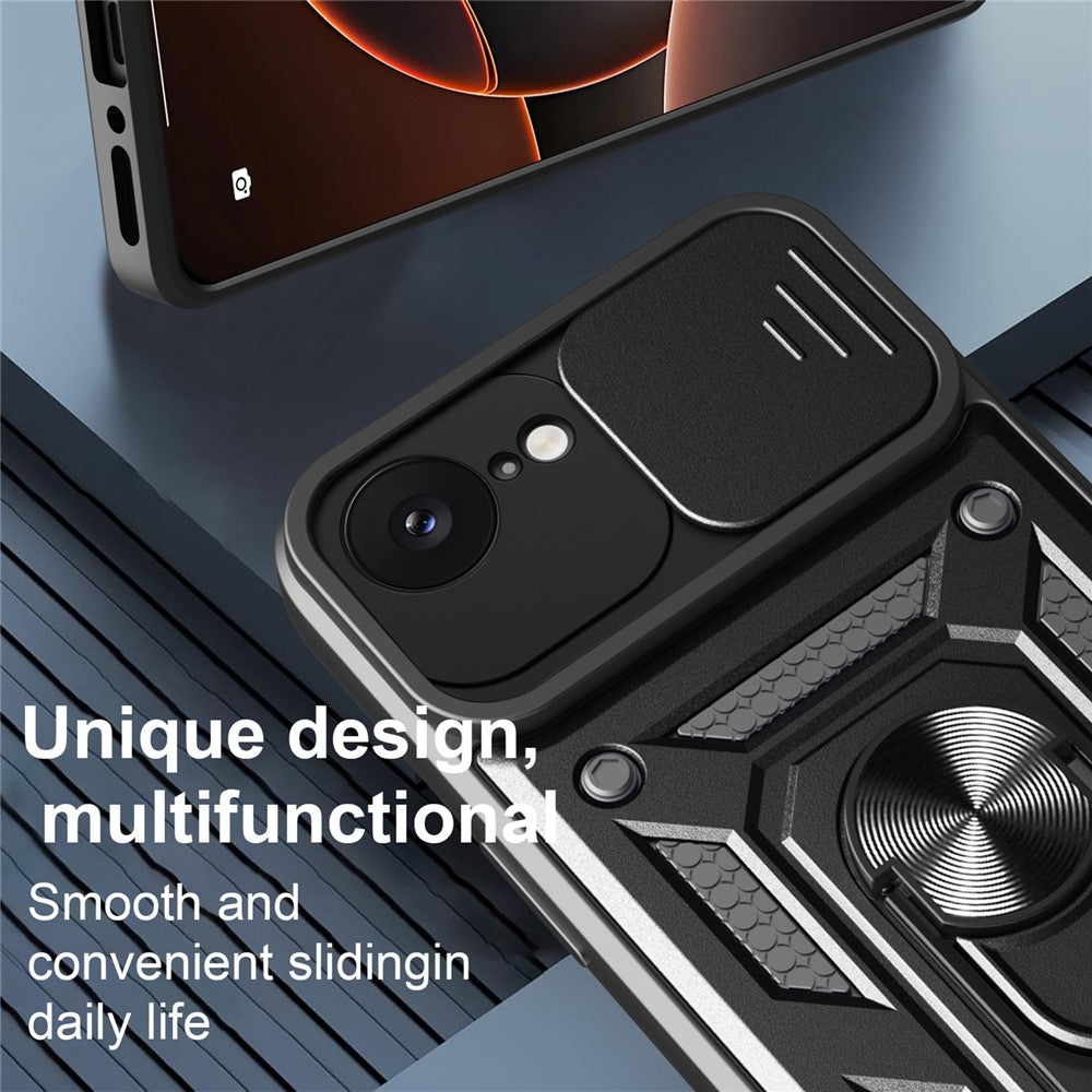 For iPhone 17e / 16e Case with Slide Camera Lid PC + TPU Kickstand Phone Cover