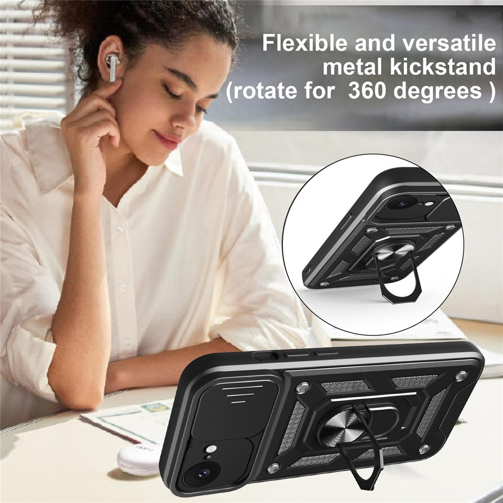 For iPhone 17e / 16e Case with Slide Camera Lid PC + TPU Kickstand Phone Cover