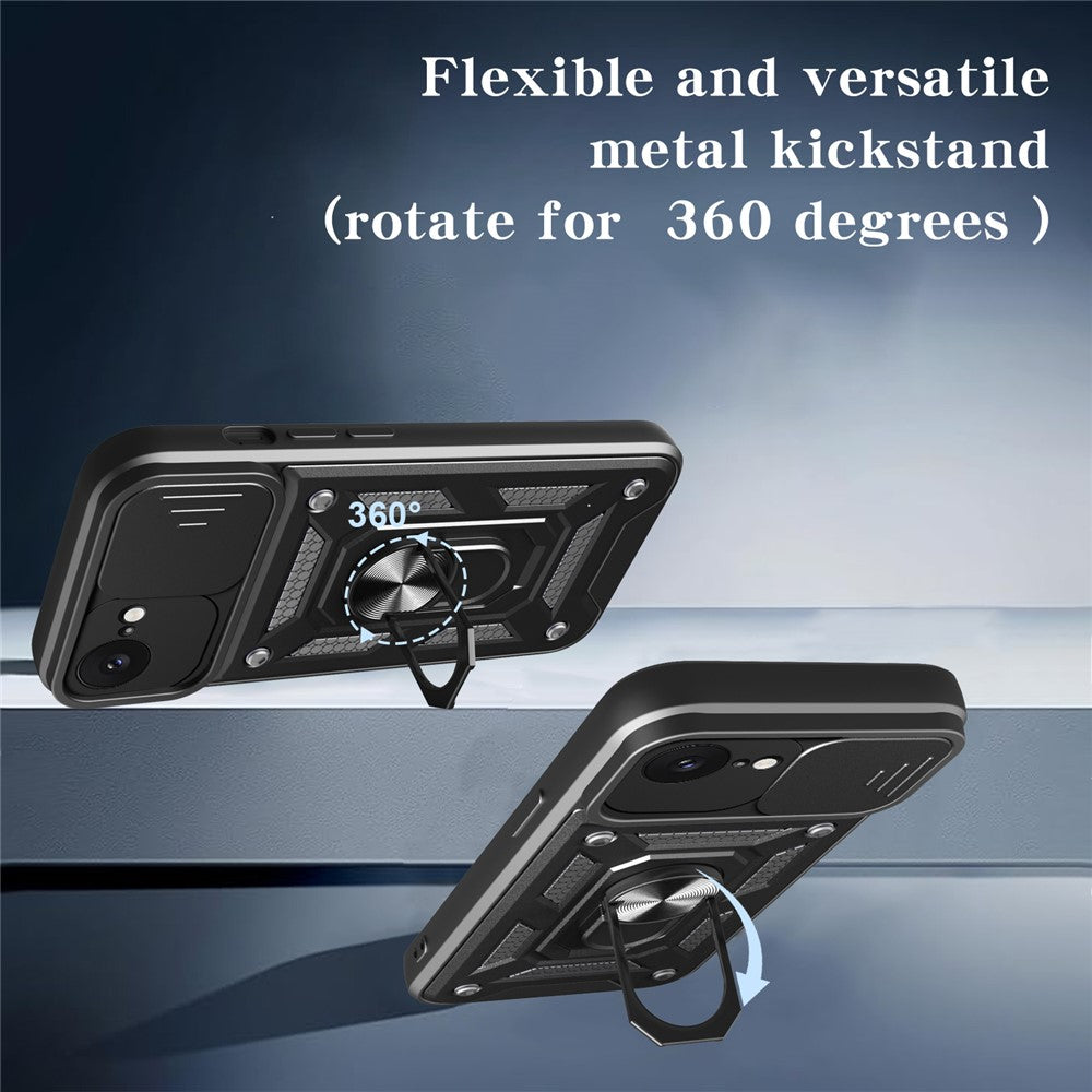 For iPhone 17e / 16e Case with Slide Camera Lid PC + TPU Kickstand Phone Cover
