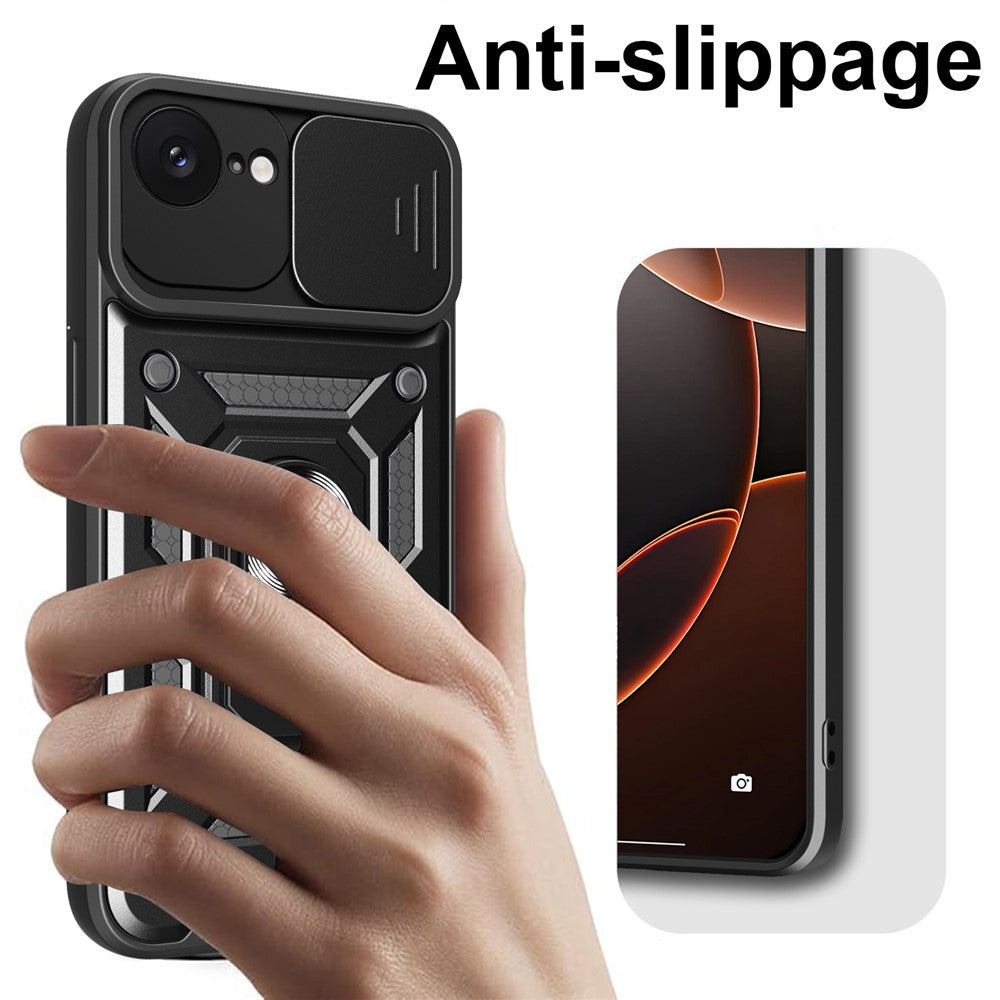 For iPhone 17e / 16e Case with Slide Camera Lid PC + TPU Kickstand Phone Cover
