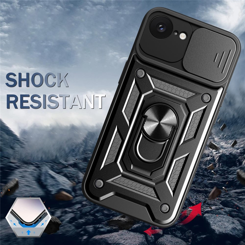 For iPhone 17e / 16e Case with Slide Camera Lid PC + TPU Kickstand Phone Cover
