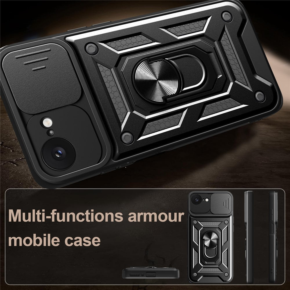 For iPhone 17e / 16e Case with Slide Camera Lid PC + TPU Kickstand Phone Cover