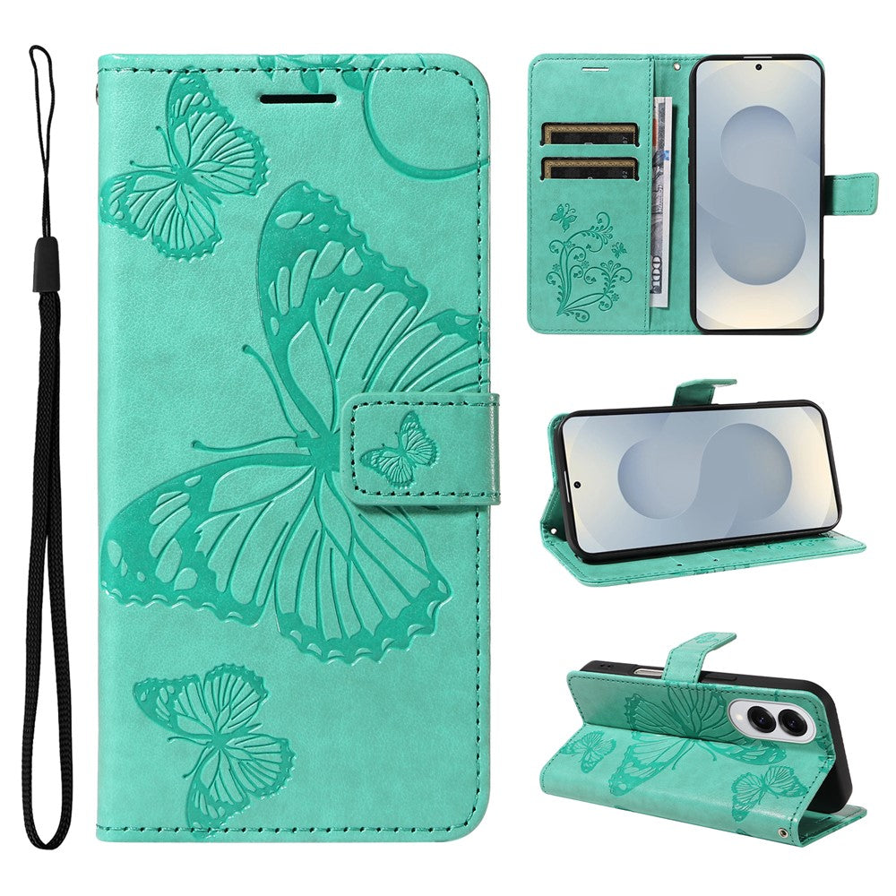 Galaxy S25 Edge Wallet-Hülle – Schmetterling Aufgedruckt & Mit Ständer und Riemen