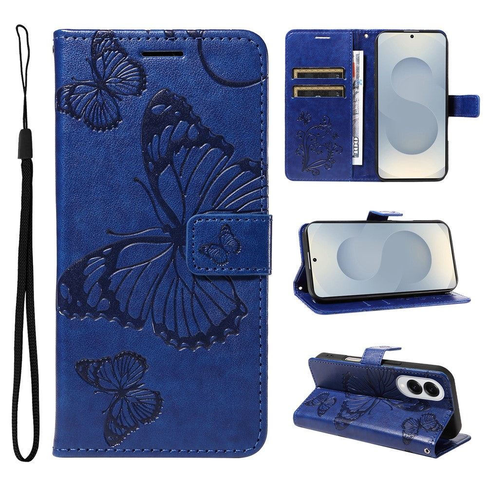 Galaxy S25 Edge Wallet-Hülle – Schmetterling Aufgedruckt & Mit Ständer und Riemen
