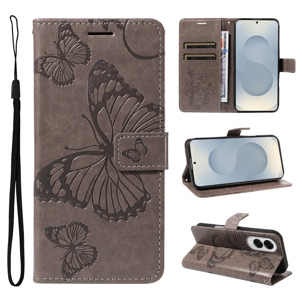 Galaxy S25 Edge Wallet-Hülle – Schmetterling Aufgedruckt & Mit Ständer und Riemen