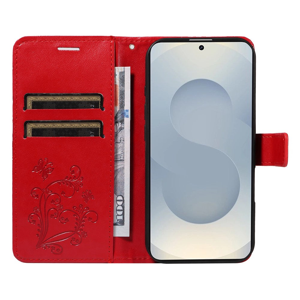 Galaxy S25 Edge Wallet-Hülle – Schmetterling Aufgedruckt & Mit Ständer und Riemen