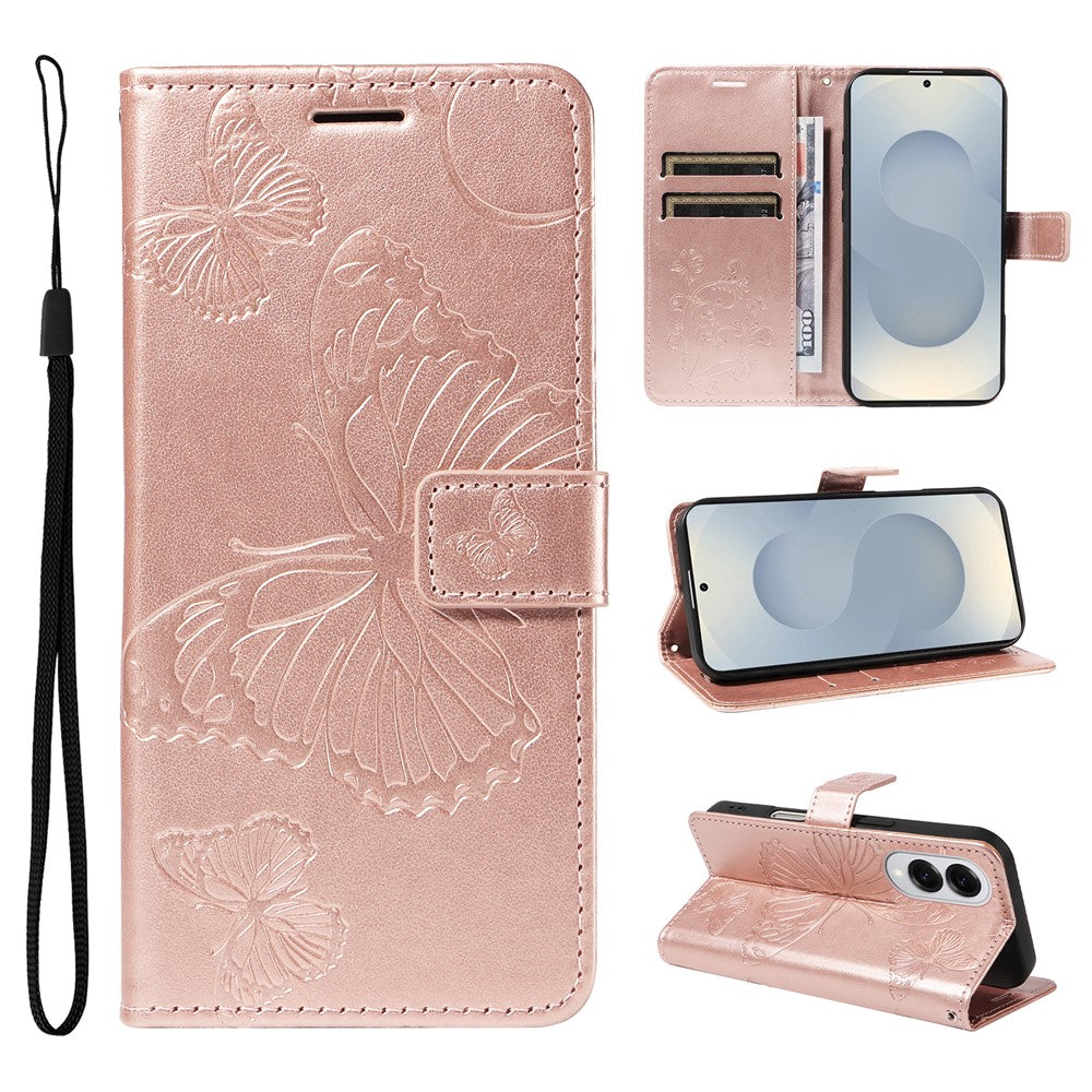 Galaxy S25 Edge Wallet-Hülle – Schmetterling Aufgedruckt & Mit Ständer und Riemen