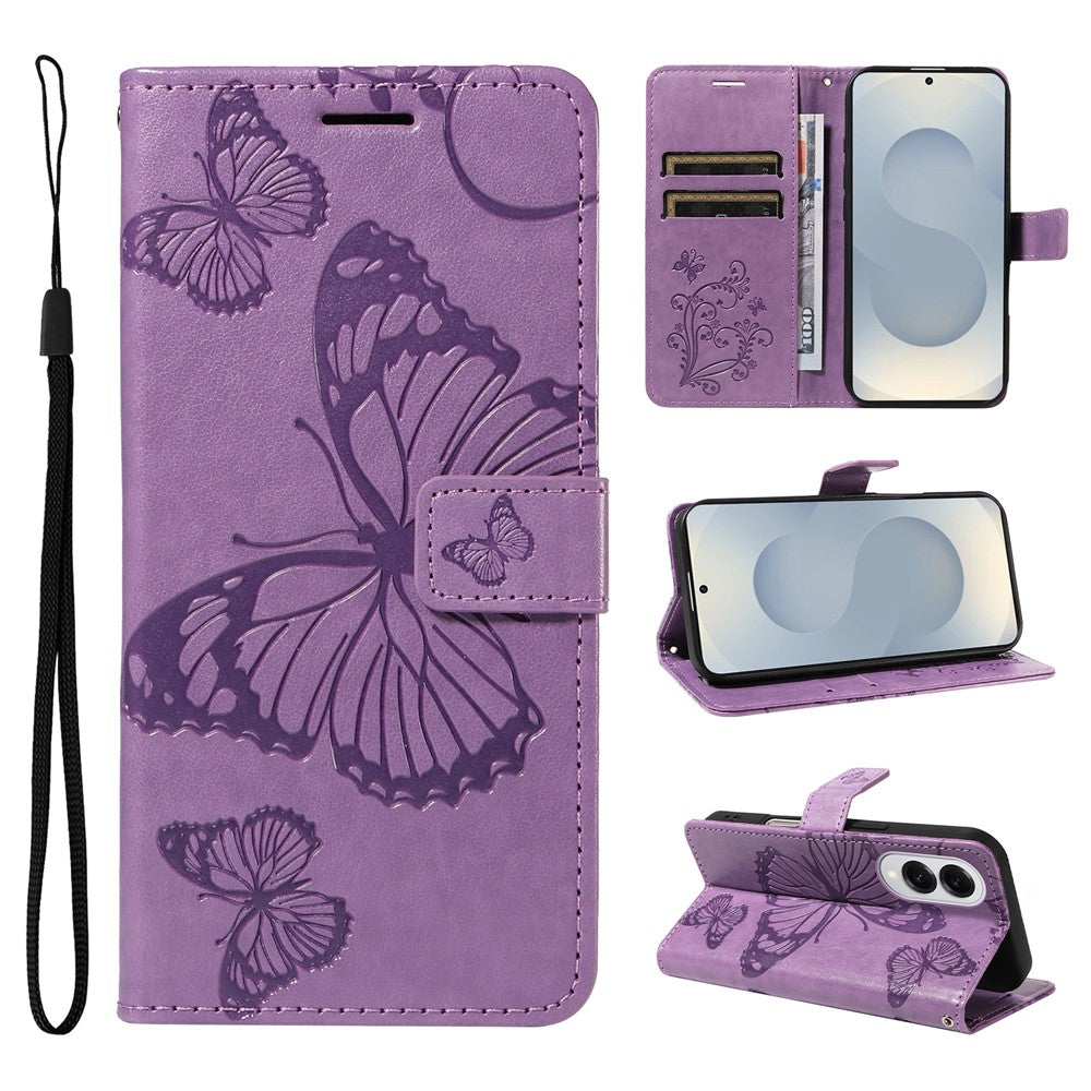 Galaxy S25 Edge Wallet-Hülle – Schmetterling Aufgedruckt & Mit Ständer und Riemen