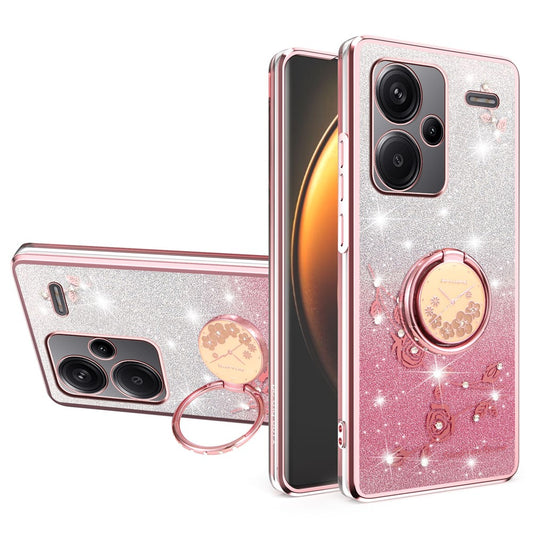Xiaomi Redmi Note 13 Pro+ 5G Handyhülle – KADEM Ring Ständer TPU Blumen Farbverlauf Glitzer