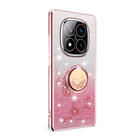 Xiaomi Redmi Note 14 Pro+ 5G Handyhülle – KADEM Ring Ständer TPU Blumen Farbverlauf Glitzer