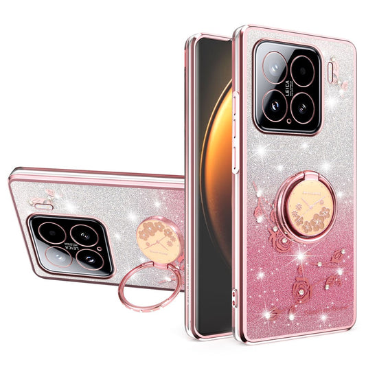 Xiaomi 15 Handyhülle – KADEM Ring Ständer TPU Blumen Farbverlauf Glitzer