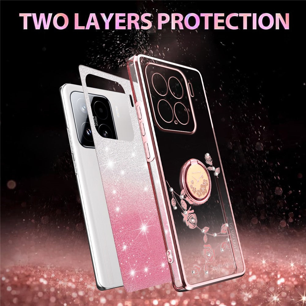 KADEM For Xiaomi 15 Case Ring Kickstand TPU Flowers Phone Cover Gradient Glitter