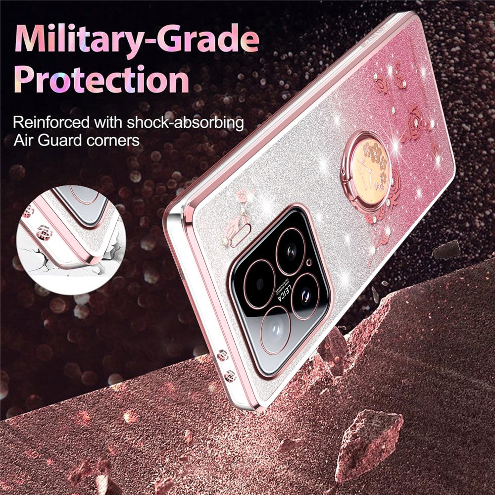 KADEM For Xiaomi 15 Case Ring Kickstand TPU Flowers Phone Cover Gradient Glitter