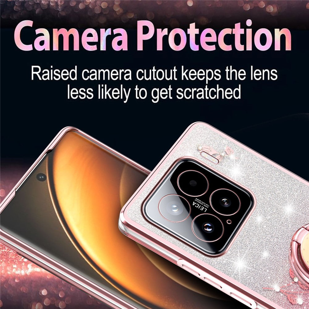 KADEM For Xiaomi 15 Case Ring Kickstand TPU Flowers Phone Cover Gradient Glitter