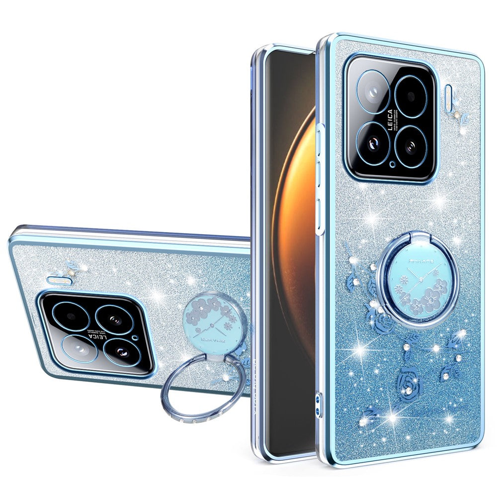KADEM For Xiaomi 15 Case Ring Kickstand TPU Flowers Phone Cover Gradient Glitter
