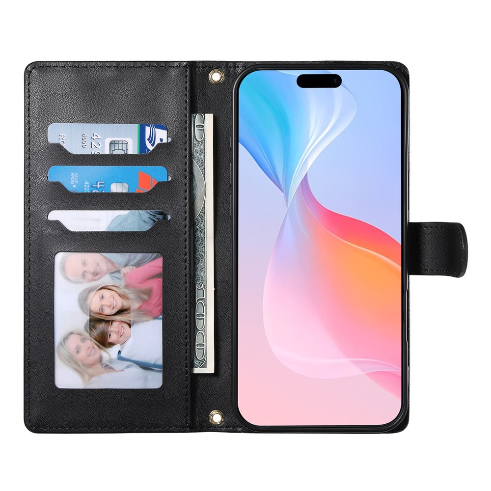 For iPhone 17e / 16e Case Rhombus Stitching Wallet Stand Leather Phone Cover with Long  /  Short Strap