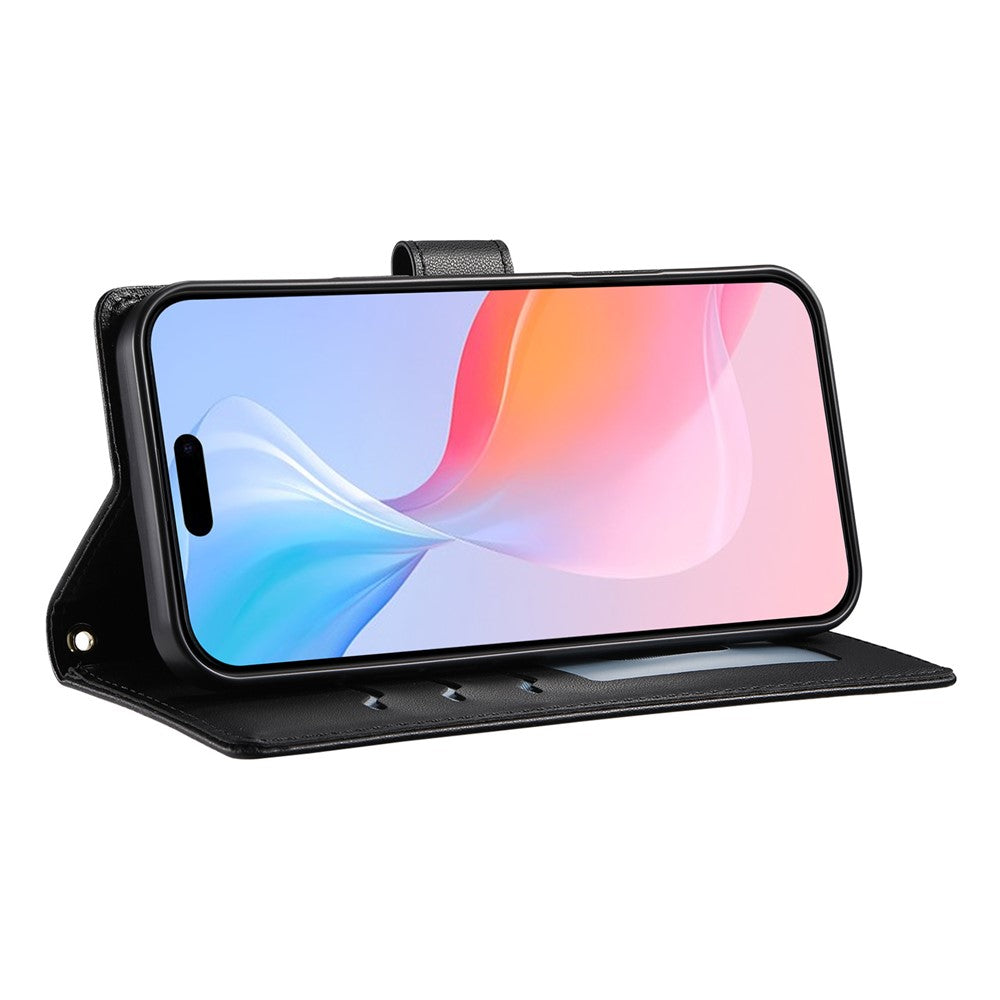 For iPhone 17e / 16e Case Rhombus Stitching Wallet Stand Leather Phone Cover with Long  /  Short Strap