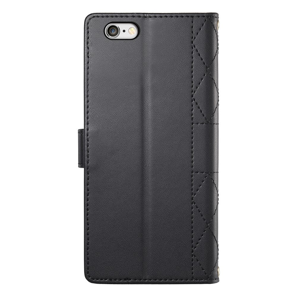 For iPhone 17e / 16e Case Rhombus Stitching Wallet Stand Leather Phone Cover with Long  /  Short Strap