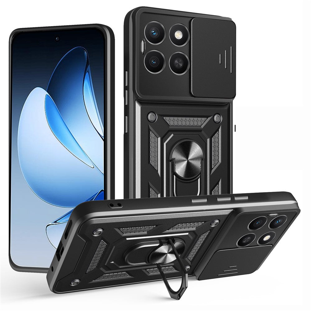 For Honor X8c 4G Case with Slide Camera Lid PC + TPU Kickstand Phone Cover