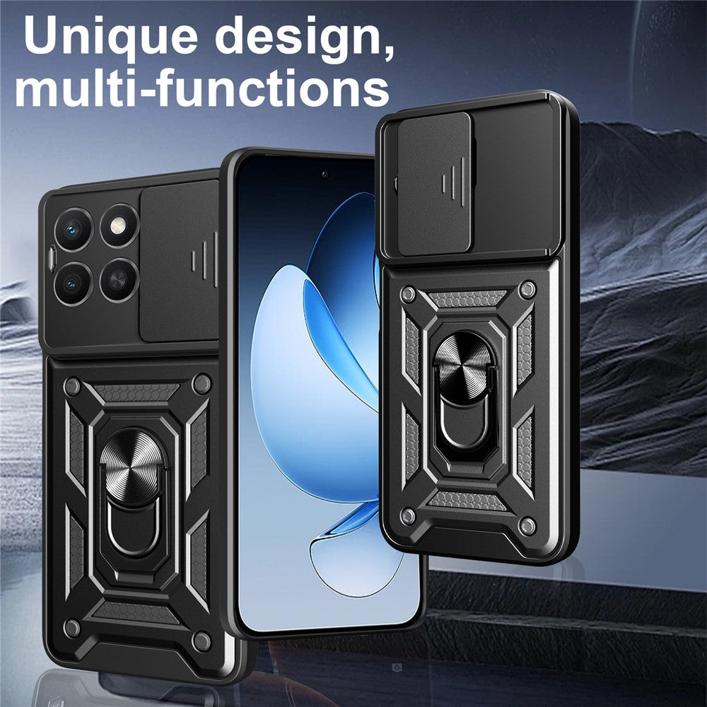 For Honor X8c 4G Case with Slide Camera Lid PC + TPU Kickstand Phone Cover