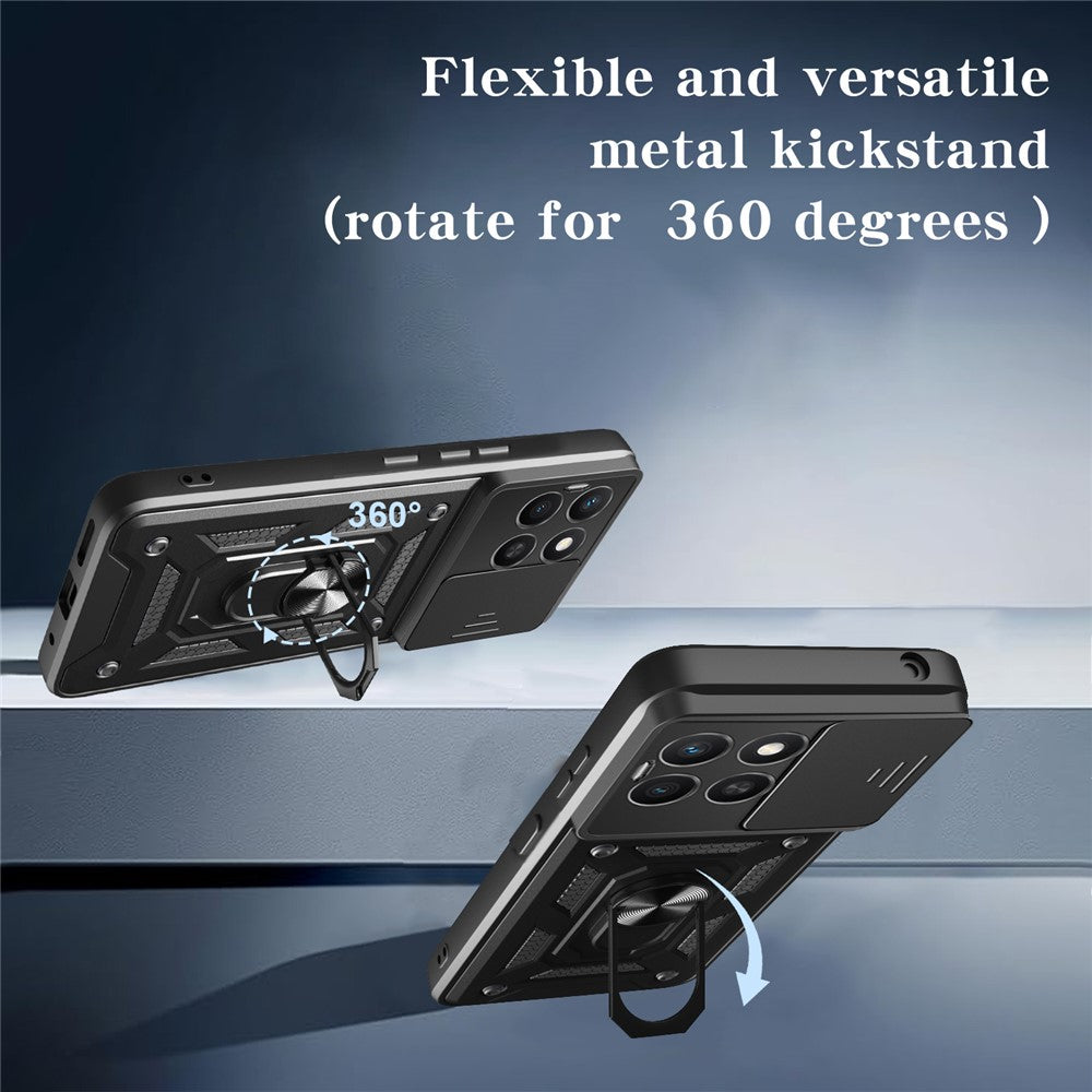 For Honor X8c 4G Case with Slide Camera Lid PC + TPU Kickstand Phone Cover