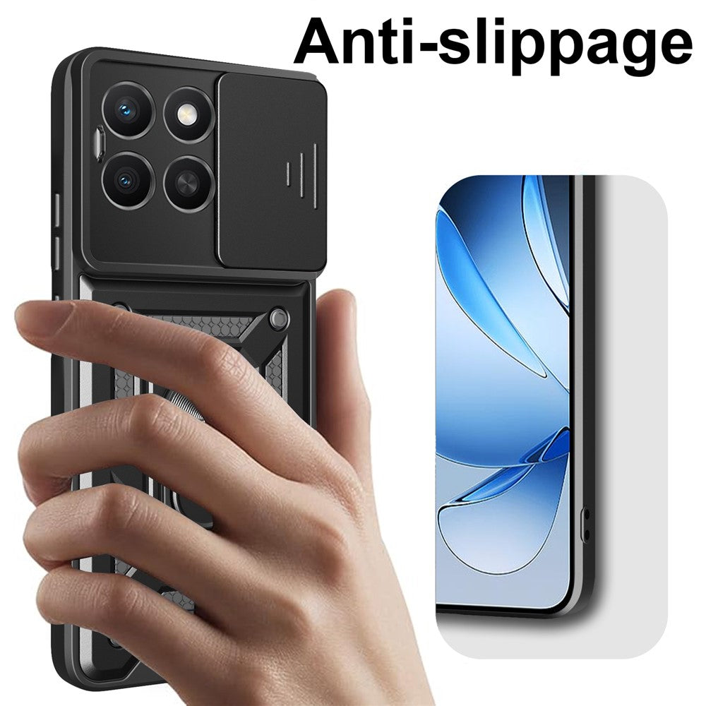 For Honor X8c 4G Case with Slide Camera Lid PC + TPU Kickstand Phone Cover