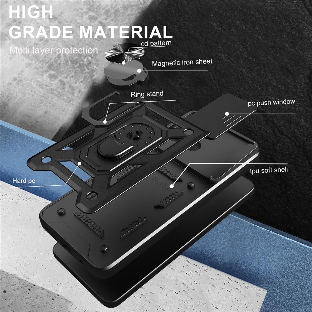 For Honor X8c 4G Case with Slide Camera Lid PC + TPU Kickstand Phone Cover