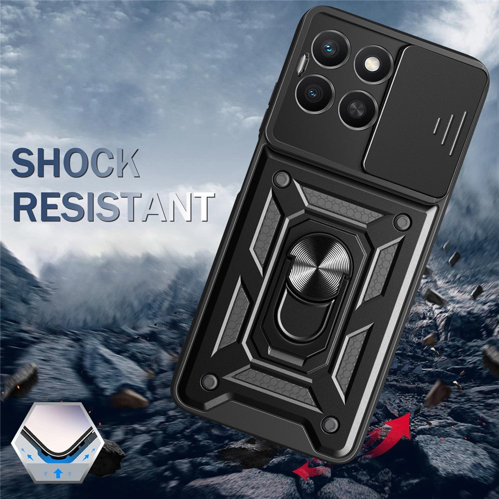 For Honor X8c 4G Case with Slide Camera Lid PC + TPU Kickstand Phone Cover