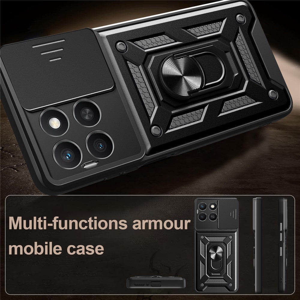 For Honor X8c 4G Case with Slide Camera Lid PC + TPU Kickstand Phone Cover