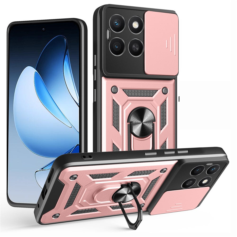 For Honor X8c 4G Case with Slide Camera Lid PC + TPU Kickstand Phone Cover