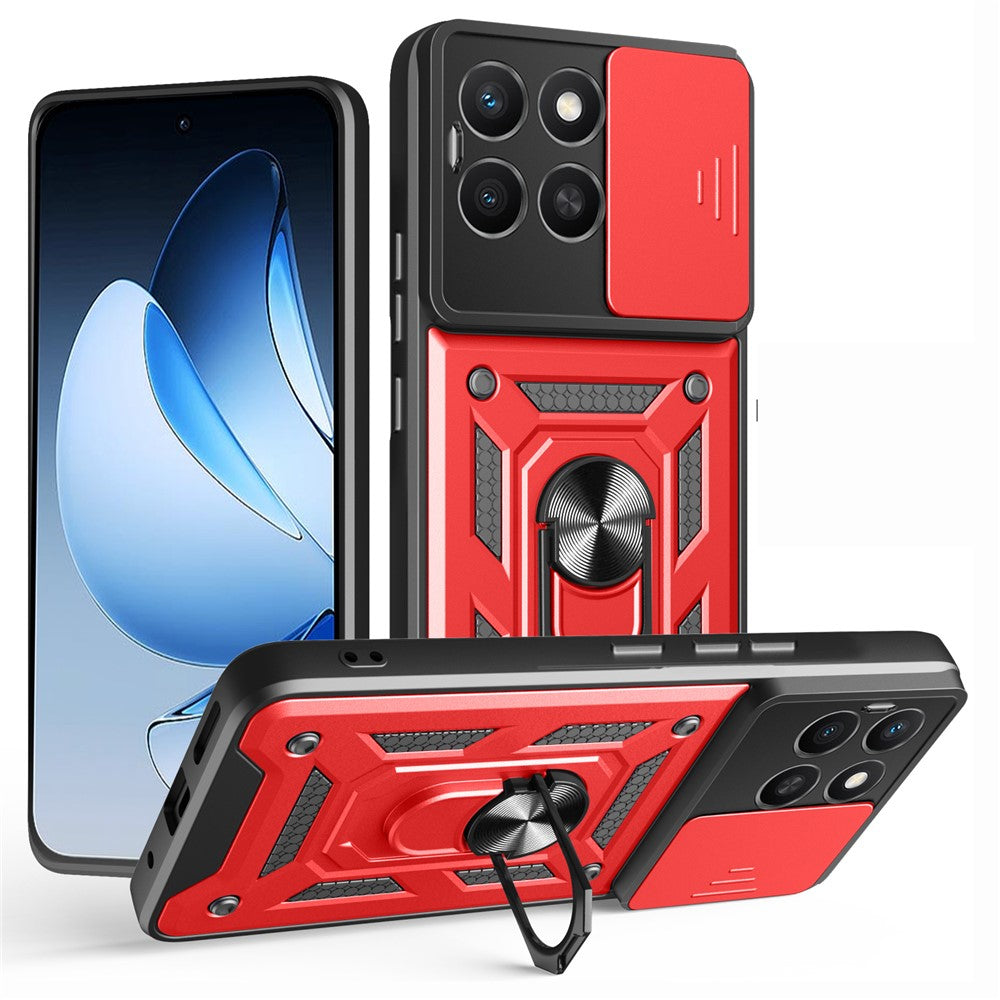 For Honor X8c 4G Case with Slide Camera Lid PC + TPU Kickstand Phone Cover