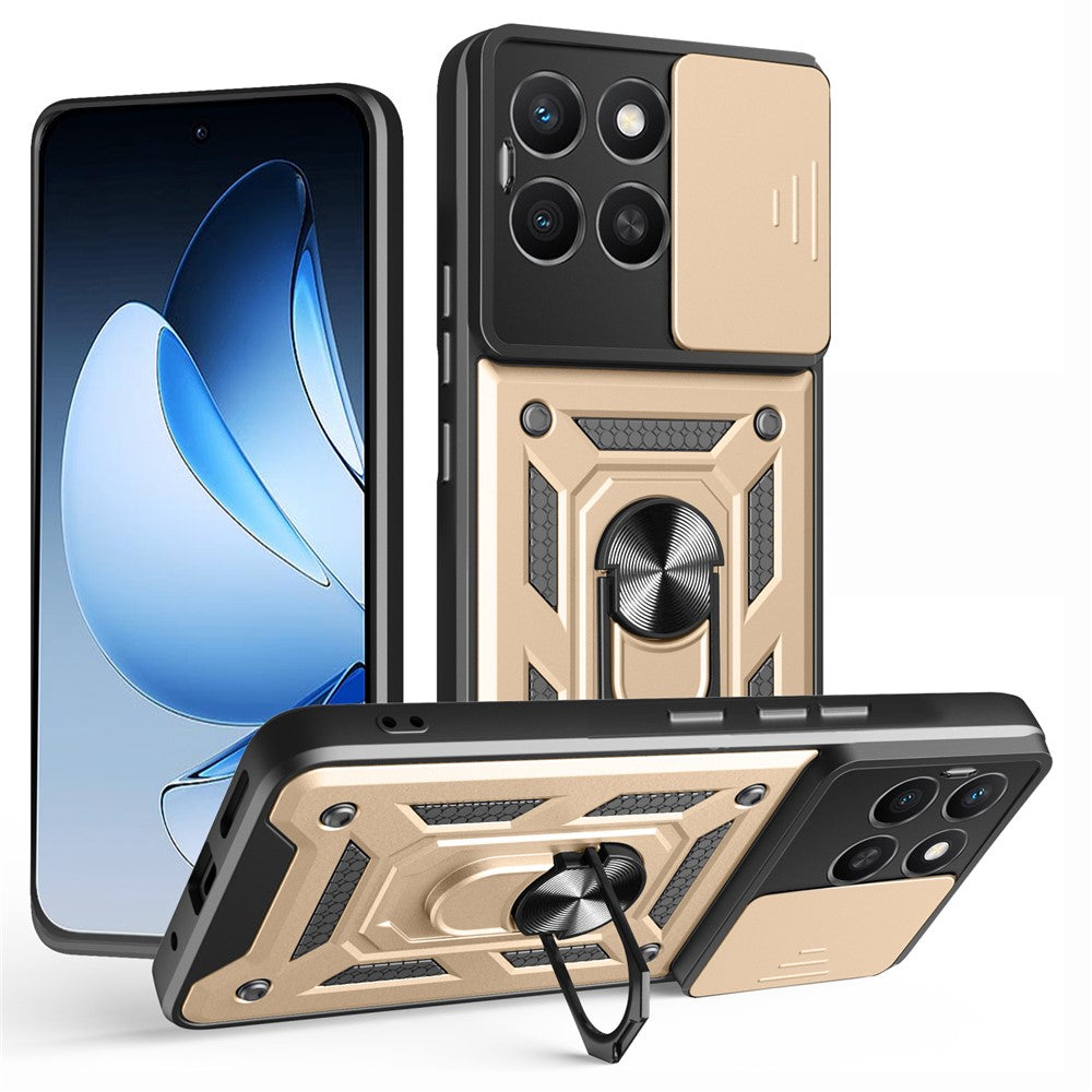 For Honor X8c 4G Case with Slide Camera Lid PC + TPU Kickstand Phone Cover