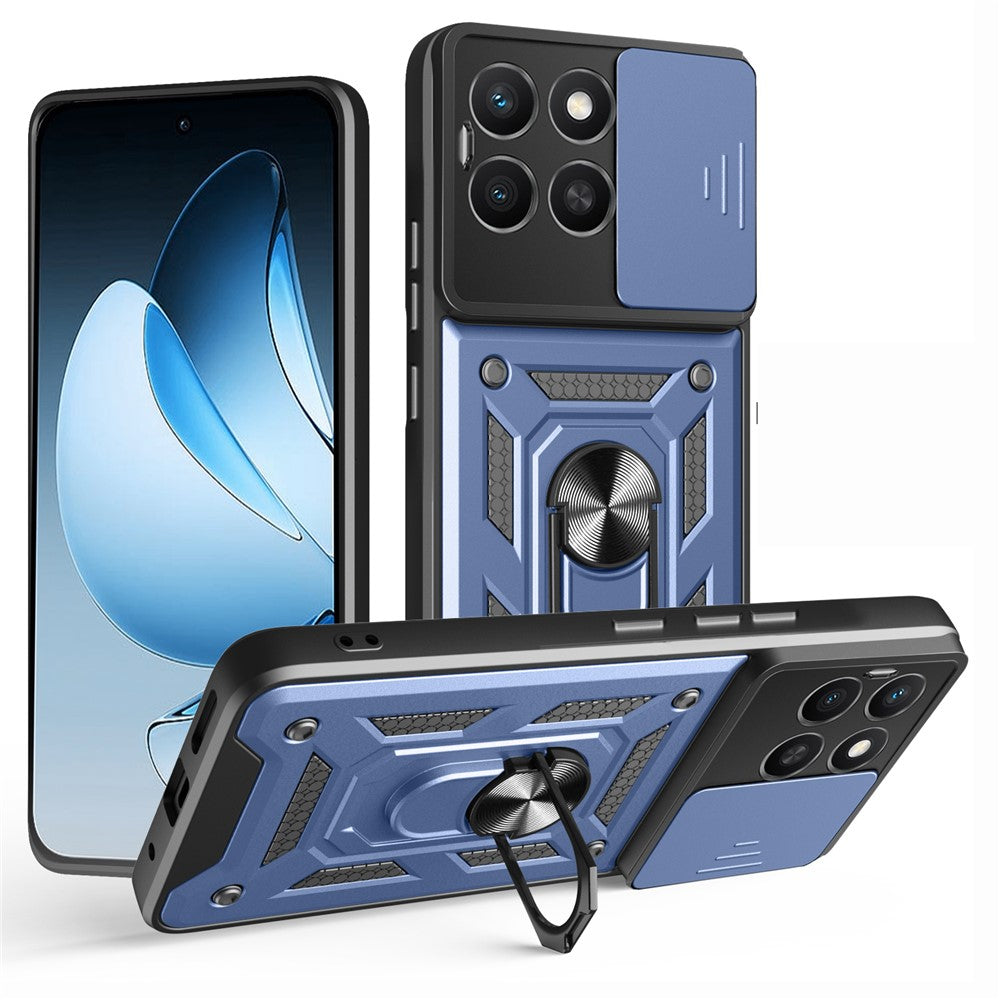 For Honor X8c 4G Case with Slide Camera Lid PC + TPU Kickstand Phone Cover