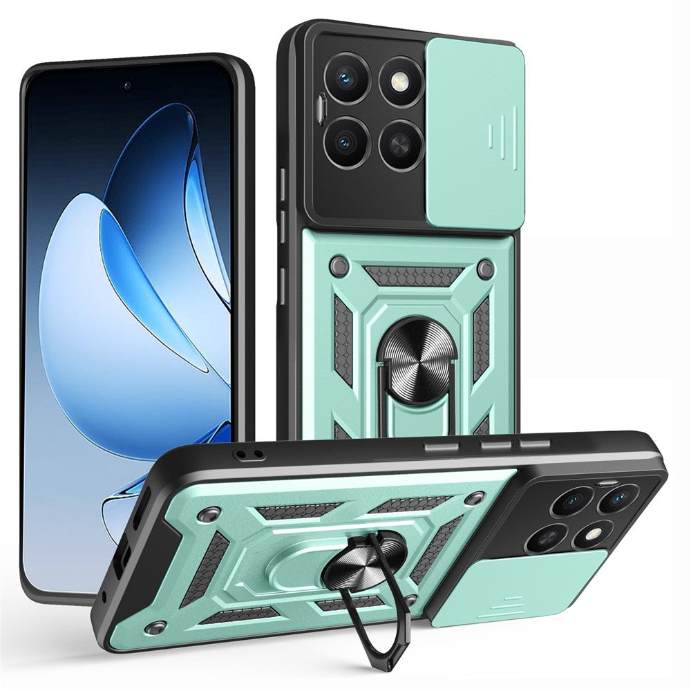 For Honor X8c 4G Case with Slide Camera Lid PC + TPU Kickstand Phone Cover
