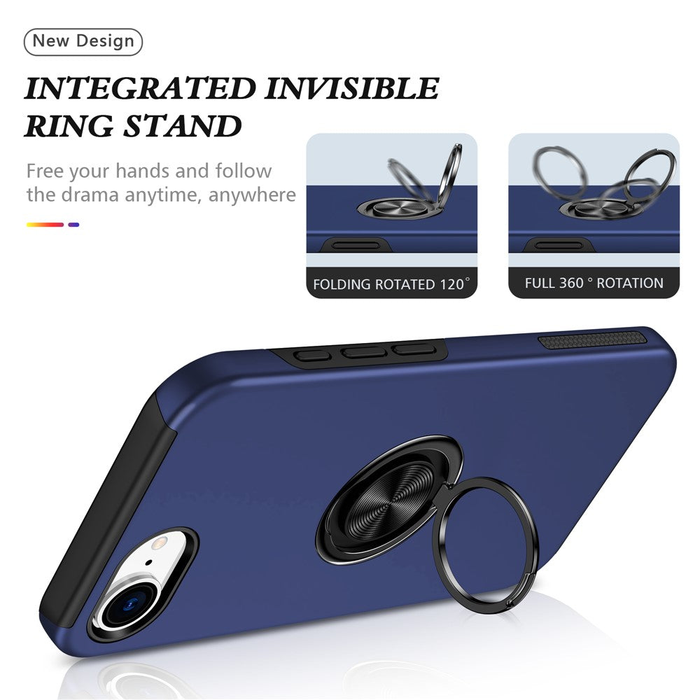 For iPhone 17e / 16e Case PC + TPU Phone Cover with Rotatable Ring Holder