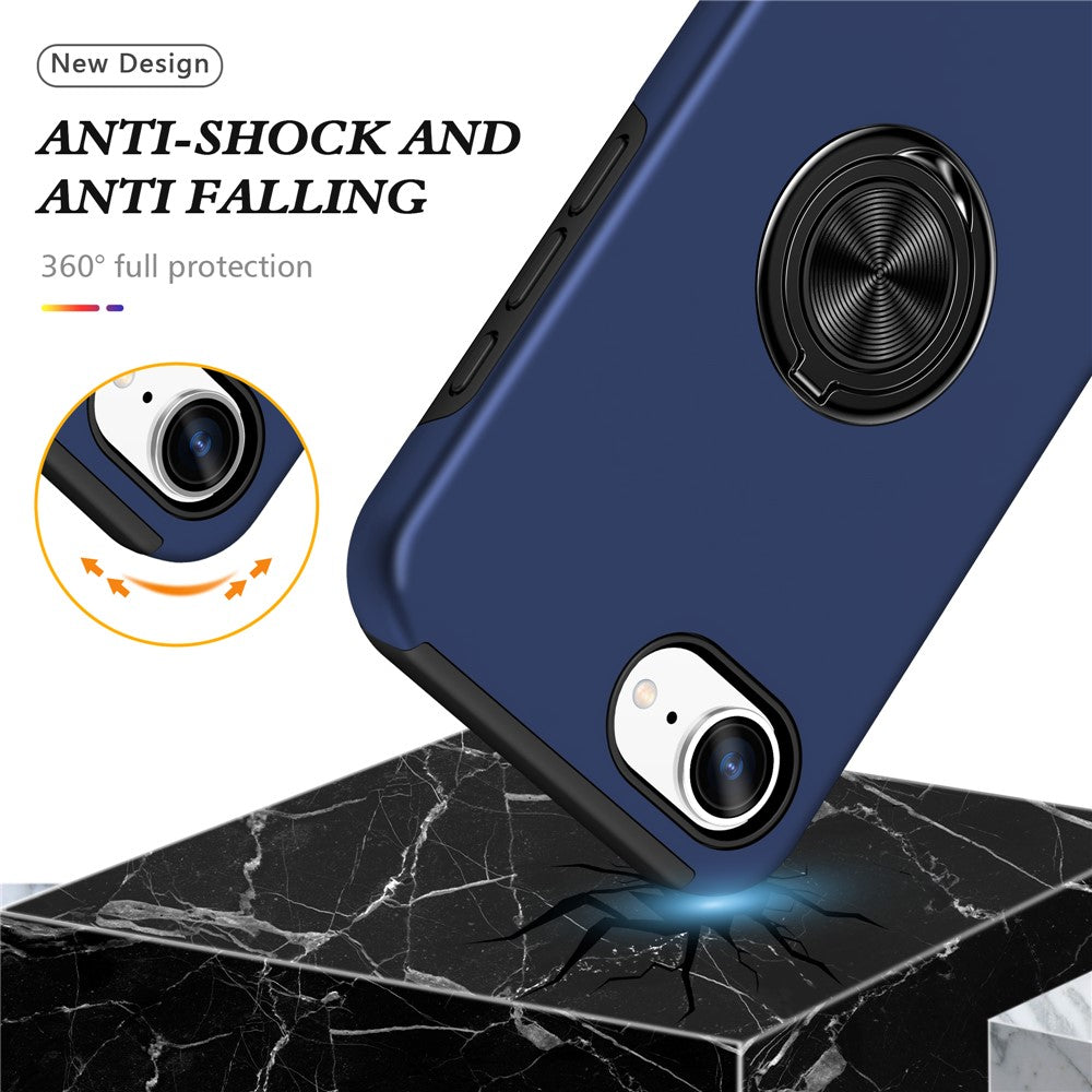 For iPhone 17e / 16e Case PC + TPU Phone Cover with Rotatable Ring Holder