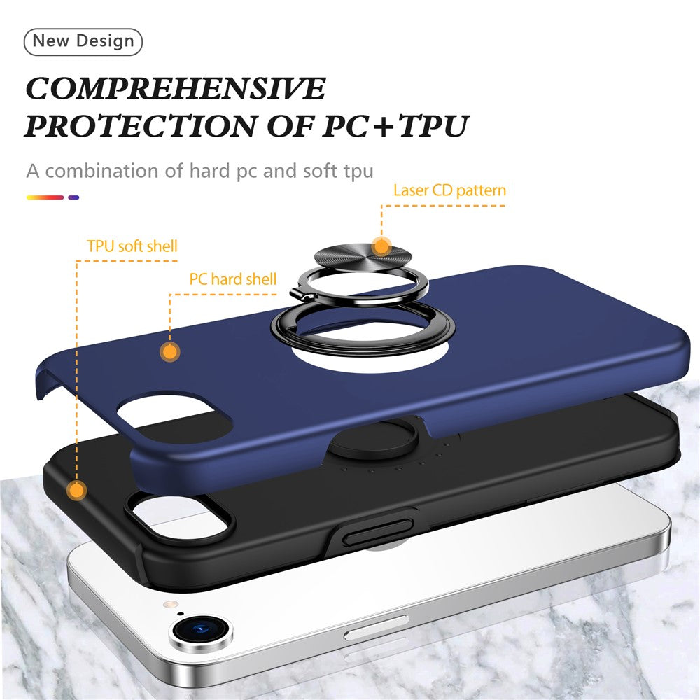 For iPhone 17e / 16e Case PC + TPU Phone Cover with Rotatable Ring Holder
