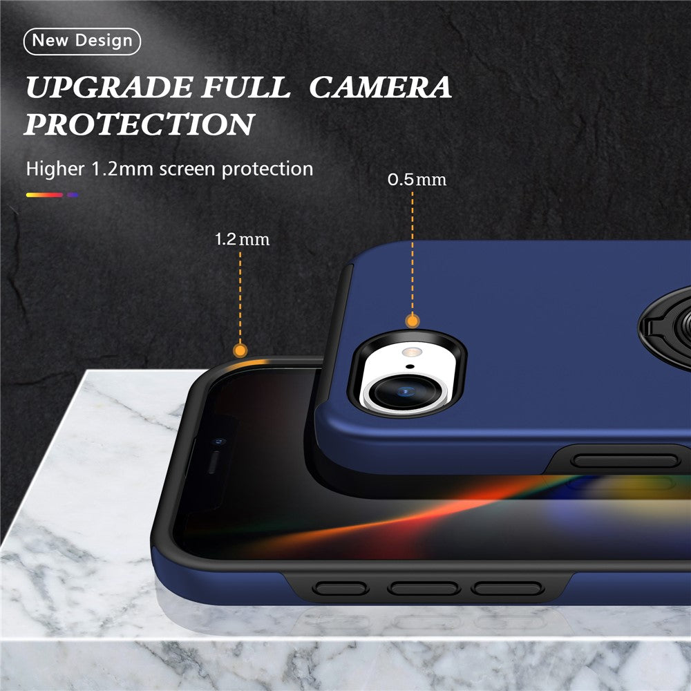 For iPhone 17e / 16e Case PC + TPU Phone Cover with Rotatable Ring Holder