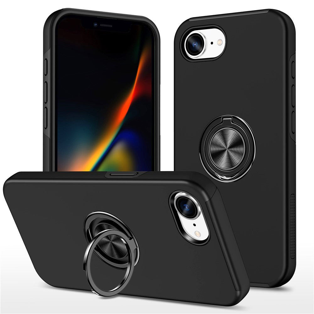 For iPhone 17e / 16e Case PC + TPU Phone Cover with Rotatable Ring Holder